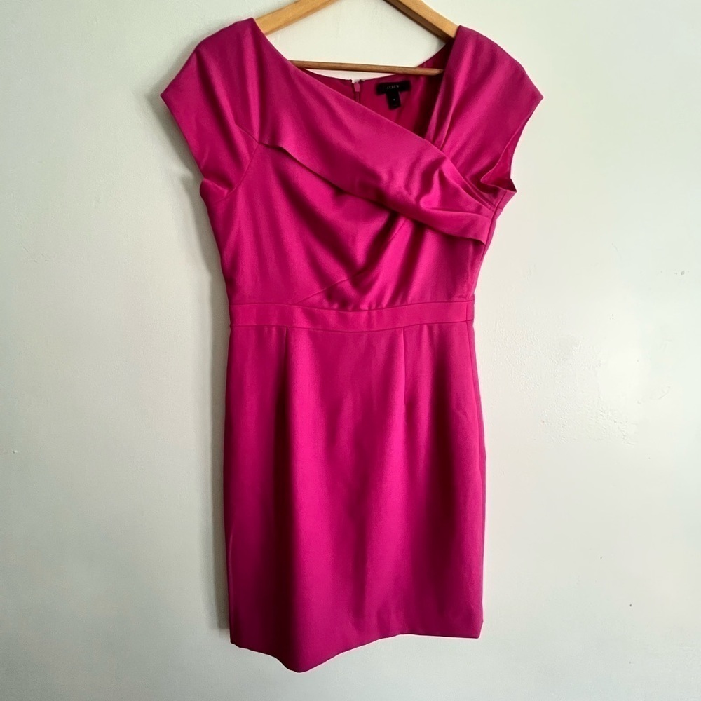 J.Crew Pink Origami Gathering Detail Wool Crepe Dress - Picture 2 of 9